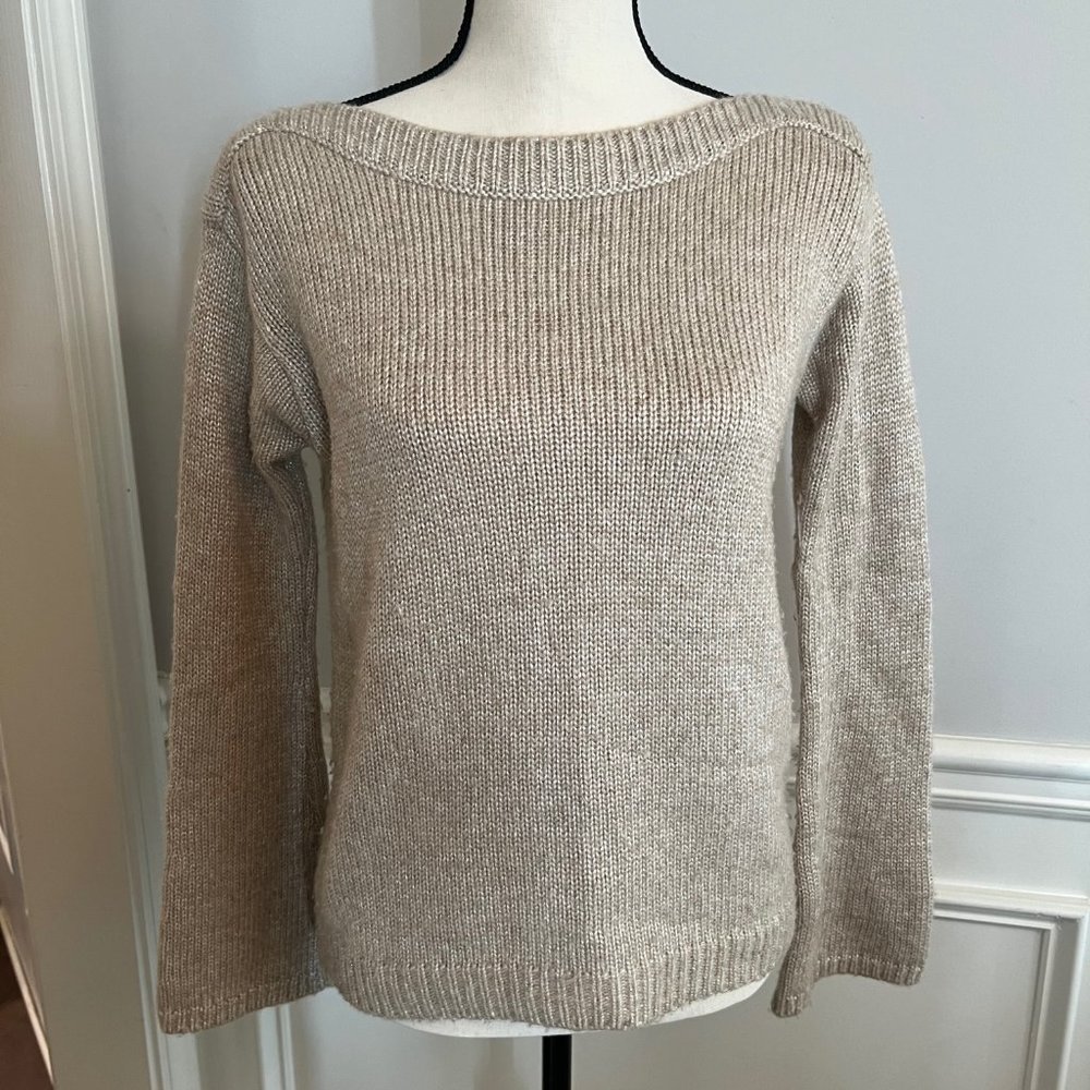 WHITE HOUSE BLACK MARKET Pullover Gold Sparkle Wool Blend Boat Neck X-Small